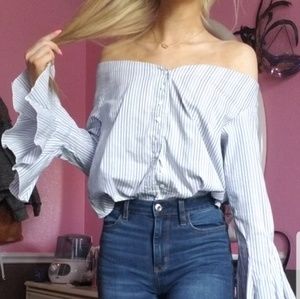OTS button down bell sleeve top
